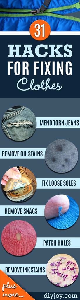 Don’t you hate it when you have to throw out a beloved garment after it is damaged? Why not, but will you be happy after finding out that many stains, spills and snags can be repaired. Read these 31 DIY Hacks For Fixing Ruined Clothes to know more.