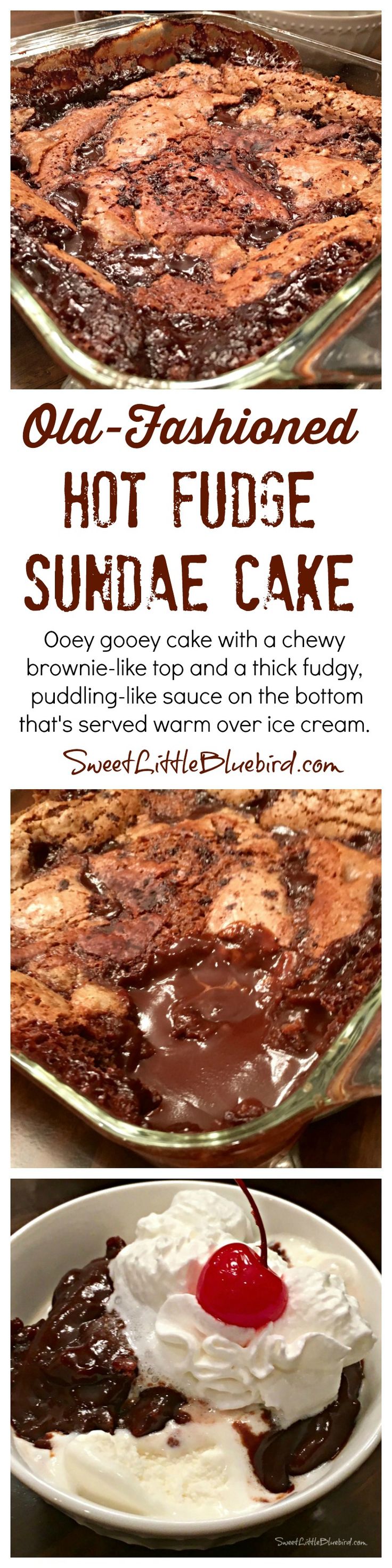 This super easy cake with a chewy brownie-like top and a thick fudgy, puddling-like sauce on the bottom is so delicious and become even more when served warm over ice cream.