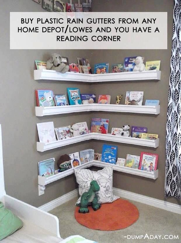 Rain gutters can be useful we all know that-- lots of indoor and outdoor DIY ideas flooding the internet. But do you know you can even make bookshelves out of them?